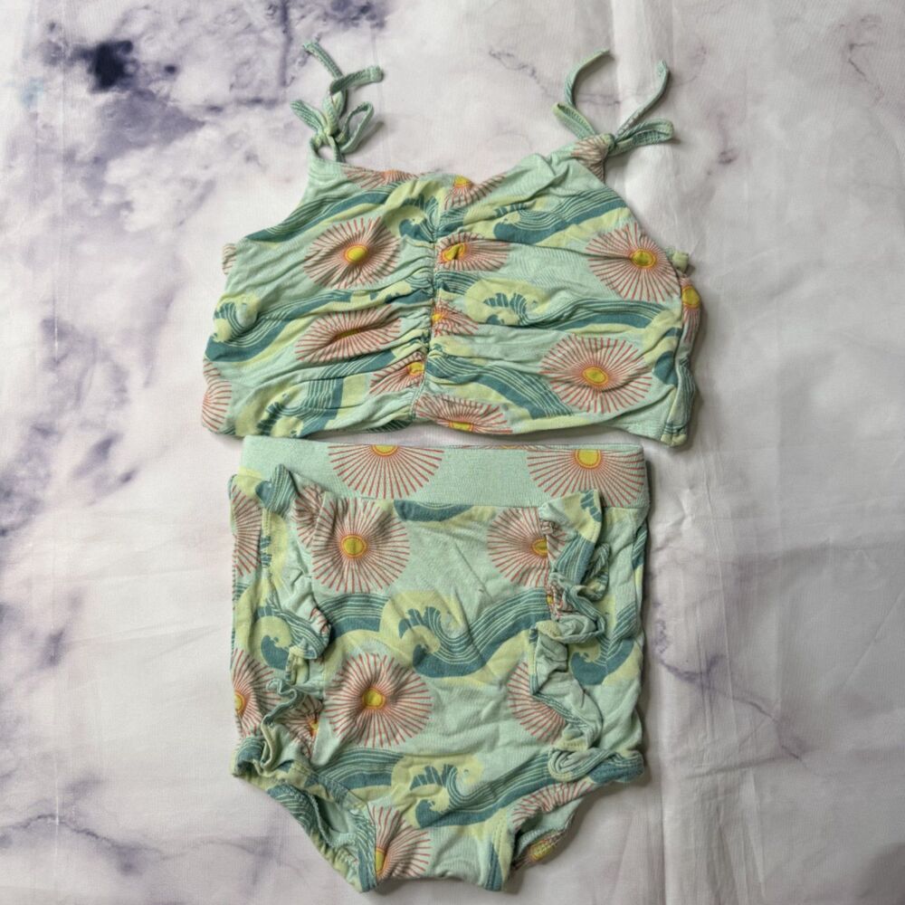 Kate Quinn Sun and Waves Green Bloomer Tank Outfit Set 2T